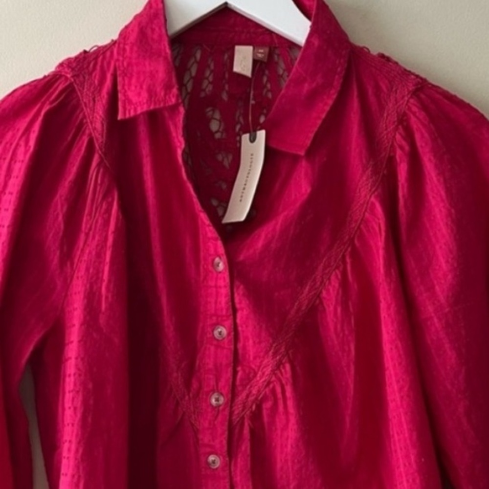 NWT Anthropologie Pilcro Lace Back Oversized Buttondown shirt XS - Picture 8 of 11